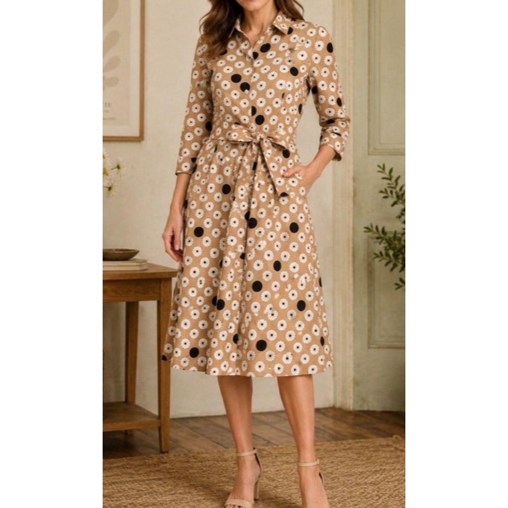 Talbots Petite Shirt Dress 6 Jackie Poplin Daisy Pockets Belted Button Front